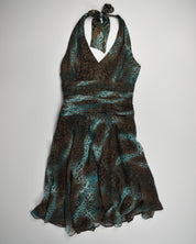 Blue & Brown Cheetah Halter Dress