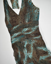 Blue & Brown Cheetah Halter Dress