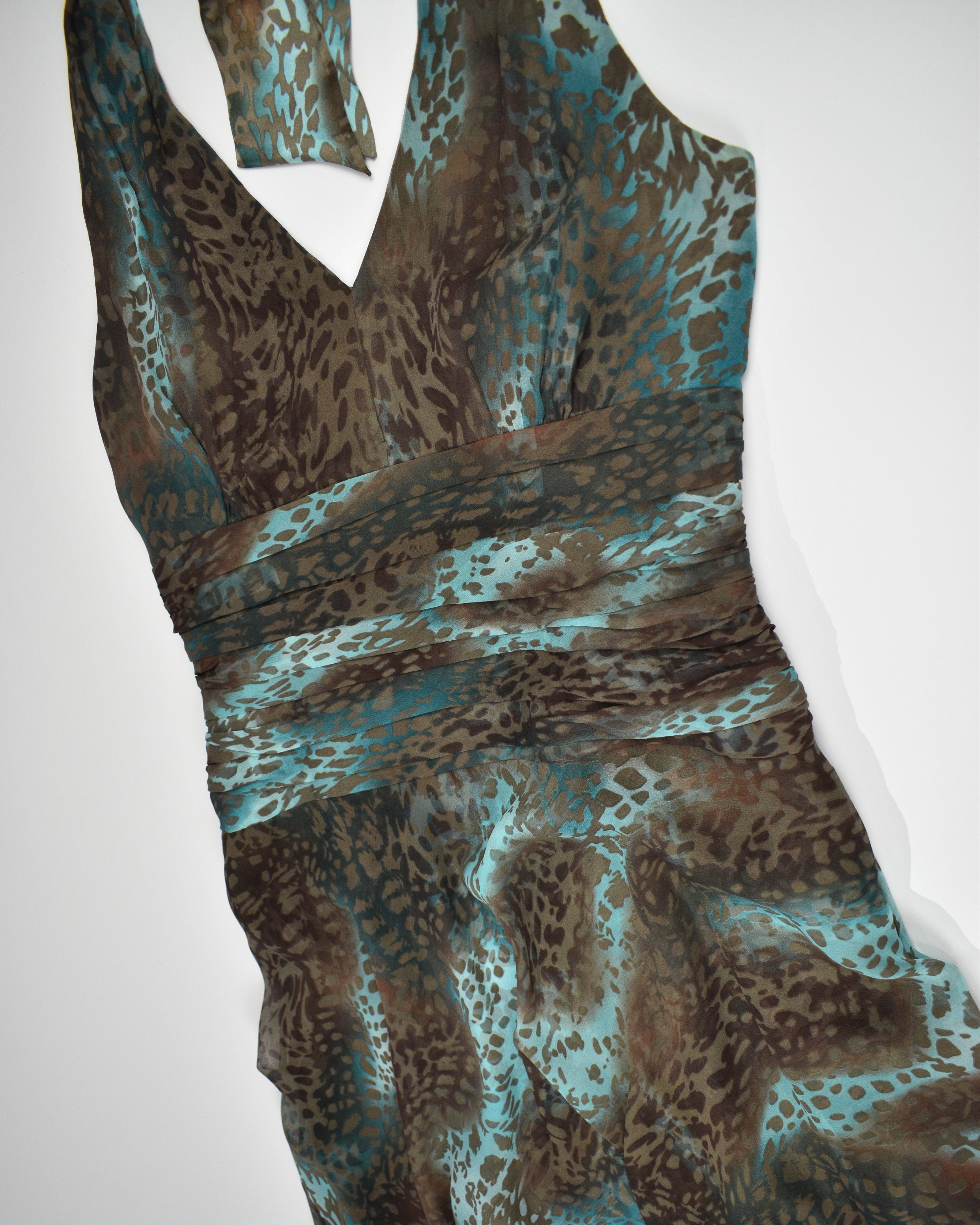 Blue & Brown Cheetah Halter Dress