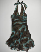Blue & Brown Cheetah Halter Dress