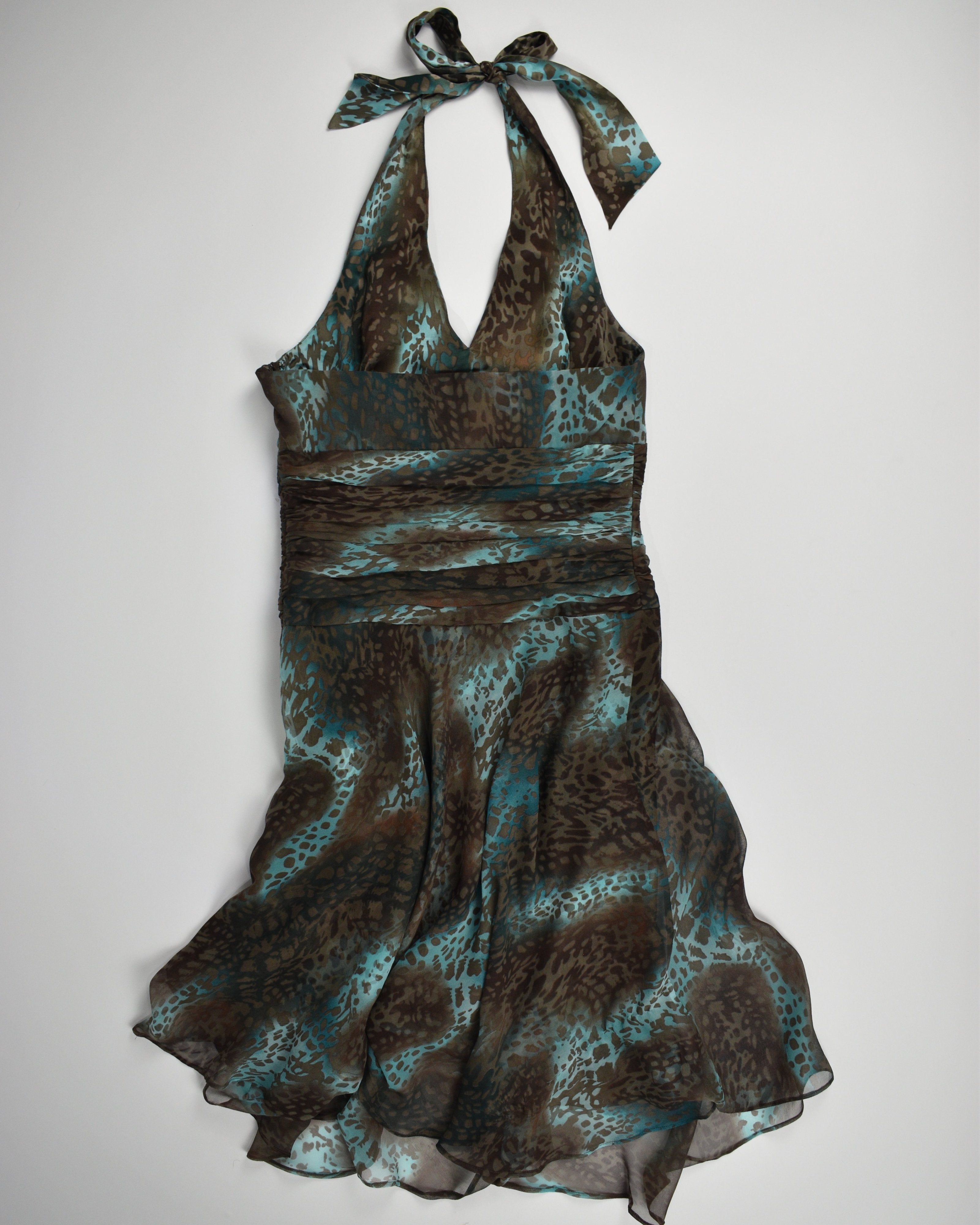 Blue & Brown Cheetah Halter Dress