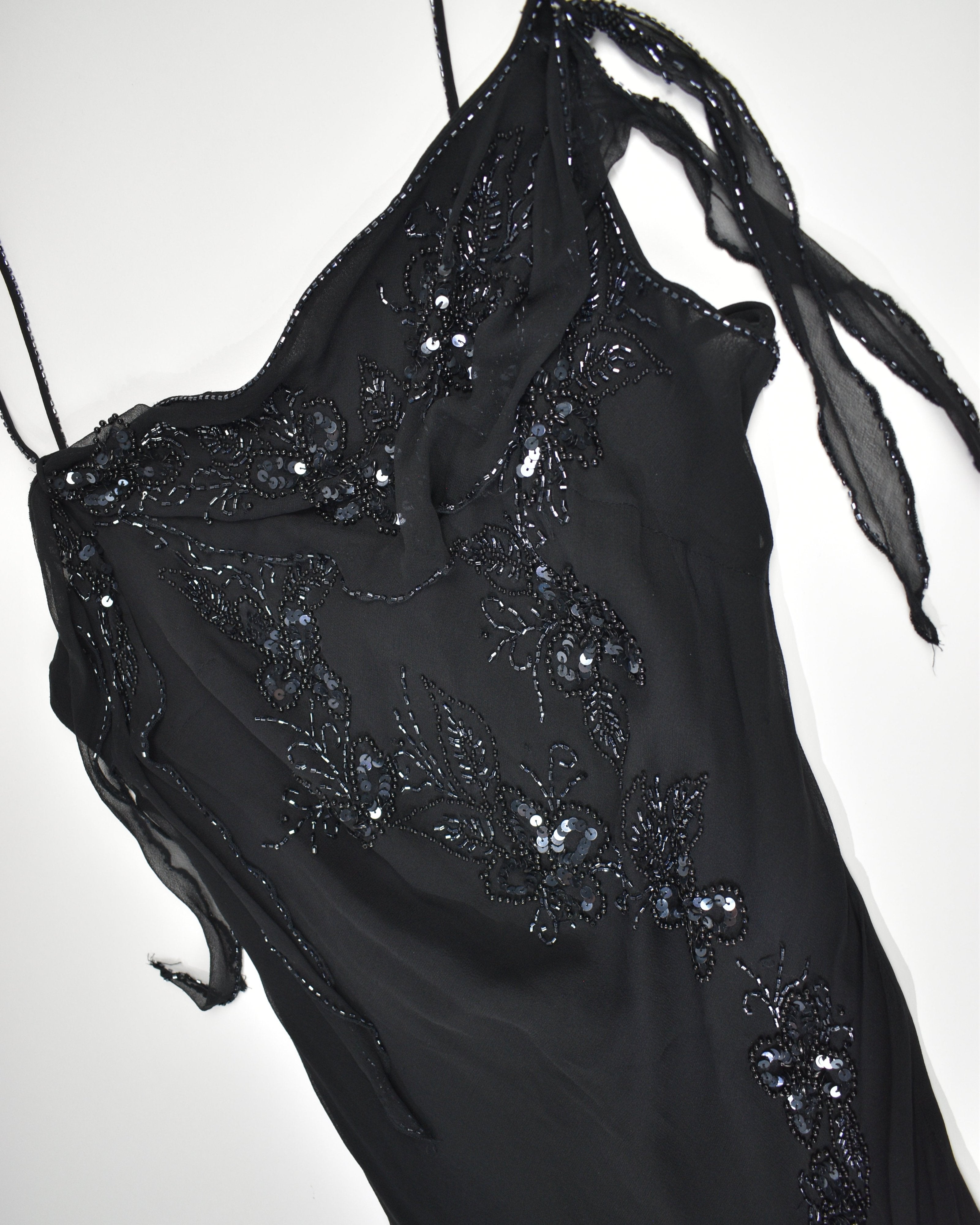 Cache Black Beaded Silk Dress
