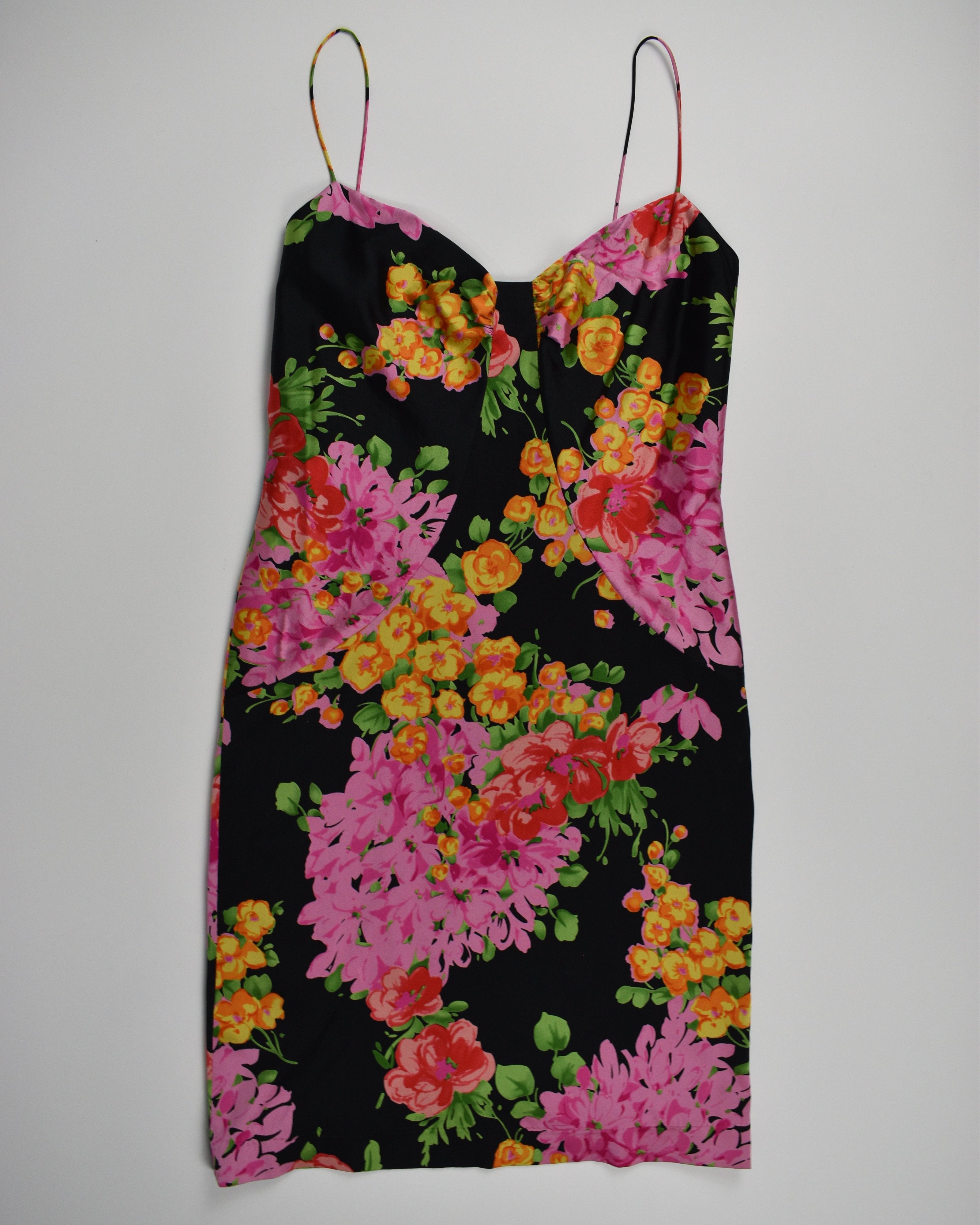 David Meister Multicolor Silk Floral Midi Dress