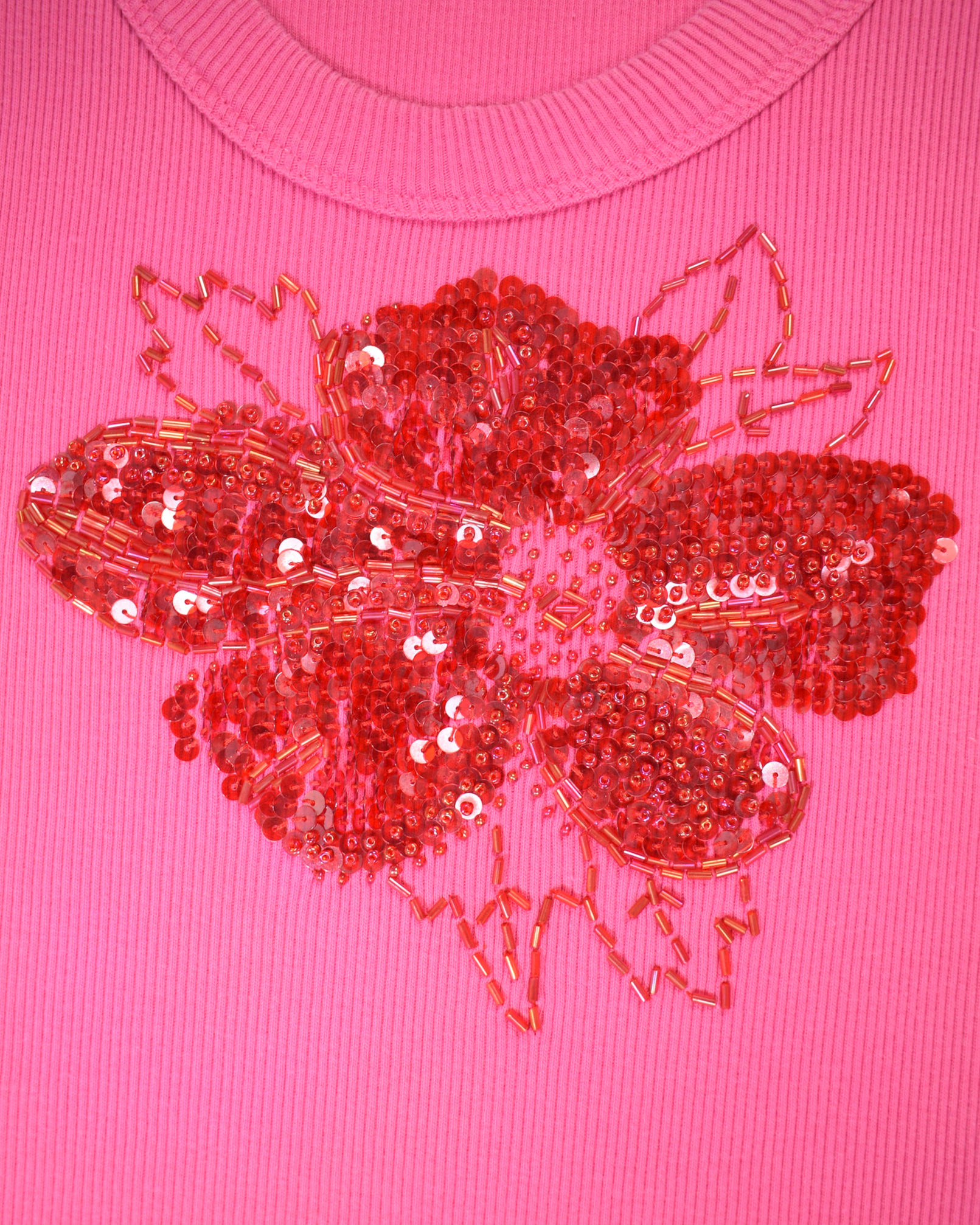 Pink Ribbed Sequin Flower Tank