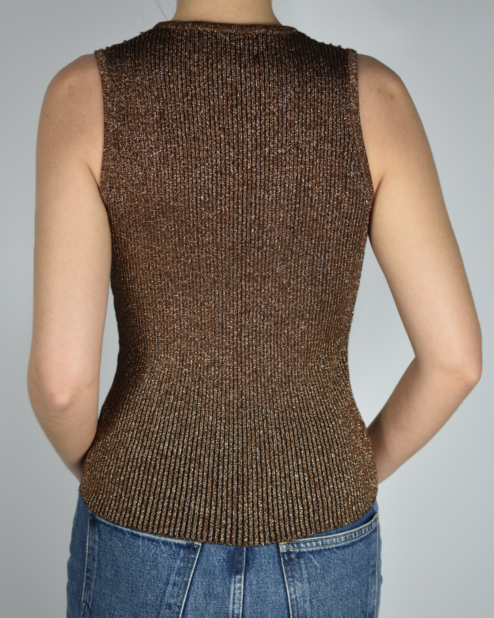 Cache Brown Knit Beaded Tank