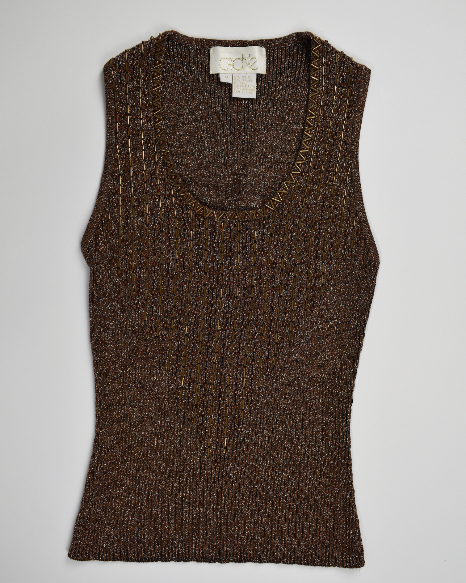 Cache Brown Knit Beaded Tank