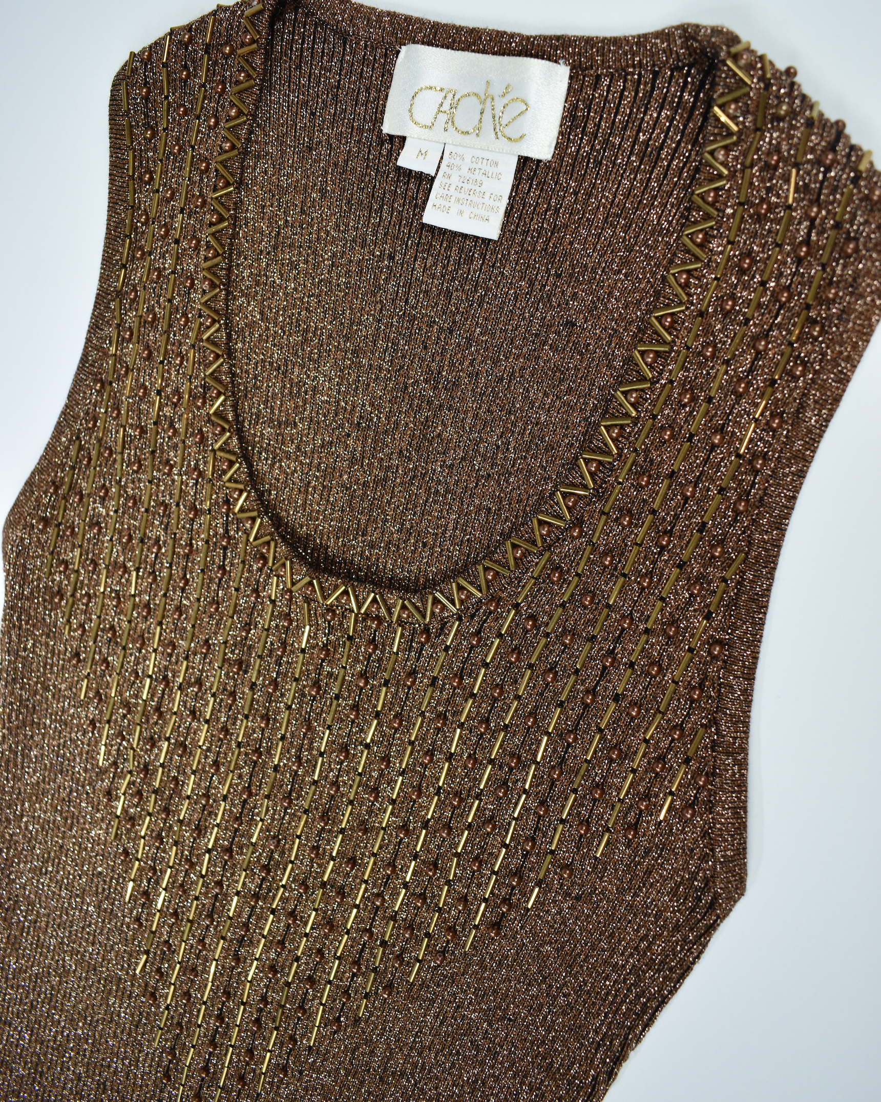Cache Brown Knit Beaded Tank