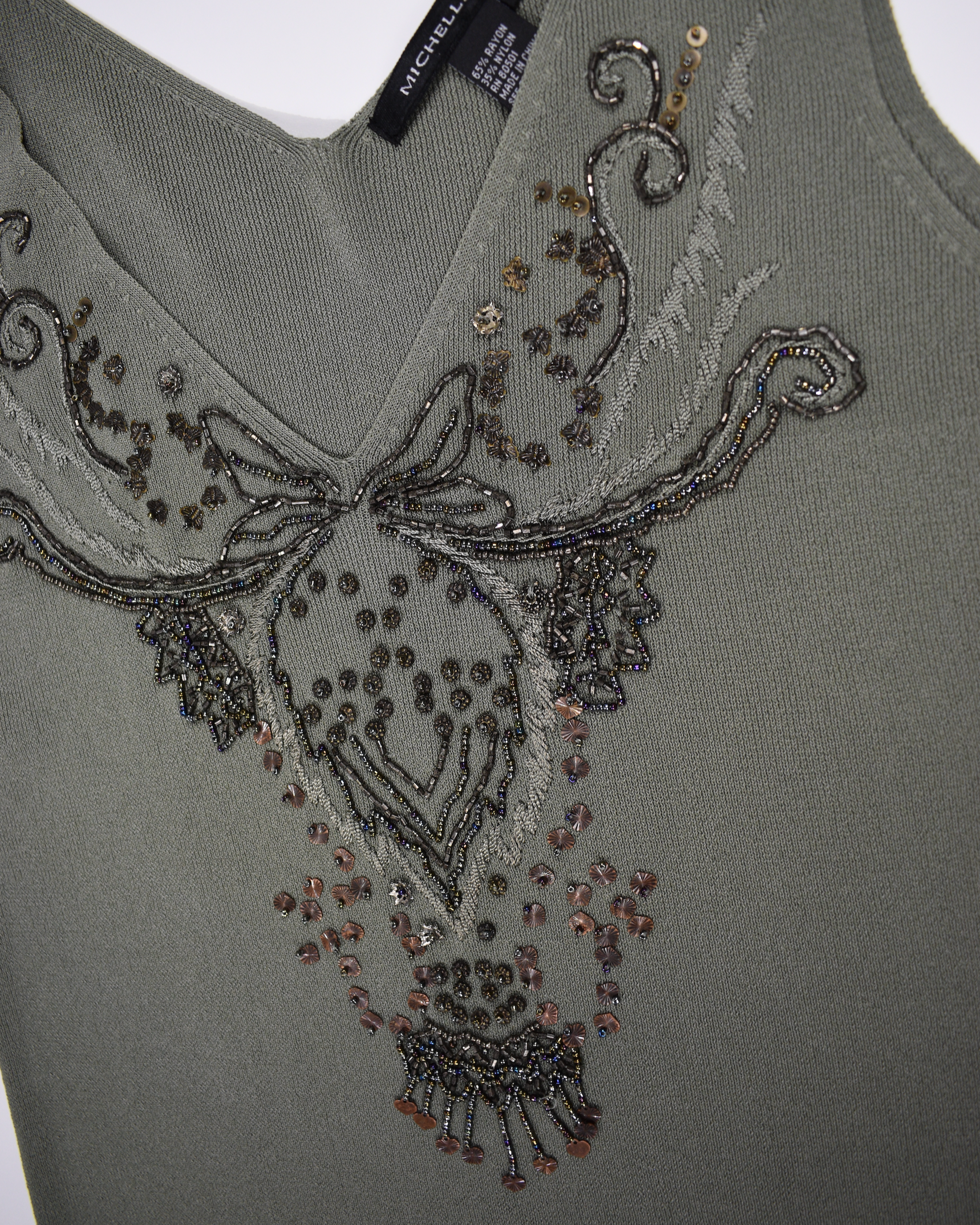 Olive Knitted Embellished Tank